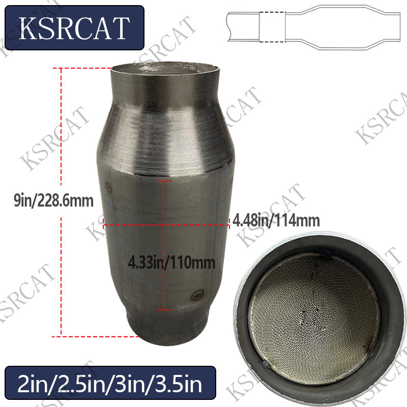 Total length 9in(228.6mm) 2"/2.5"/3"/3.5" Three-Way Catalytic Converter Metal Core Honeycomb Exhaust Filter - SHANGHAI KESAIRAY AUTO PARTS CO LTD