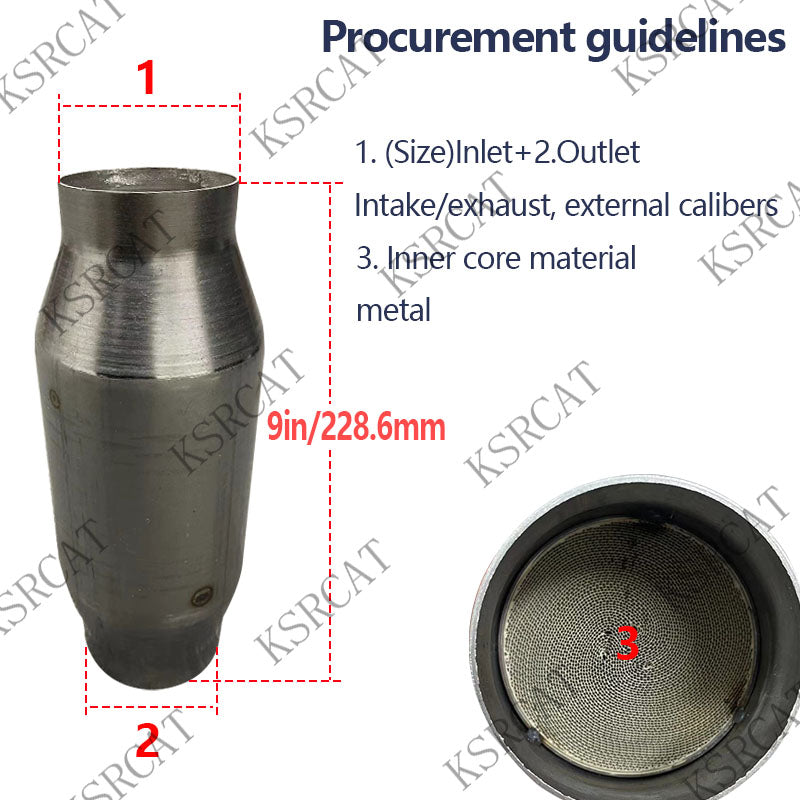 Total length 9in(228.6mm) 2"/2.5"/3"/3.5" Three-Way Catalytic Converter Metal Core Honeycomb Exhaust Filter - SHANGHAI KESAIRAY AUTO PARTS CO LTD